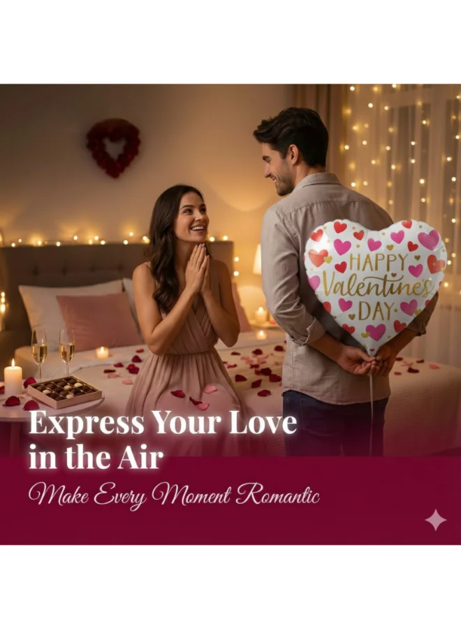 بارتي كاميل بالون فويل على شكل قلب  بوصة بعبارة عيد حب سعيد بألوان أحمر، وردي، وذهبي